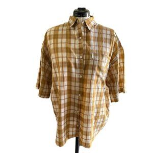 Men's Benzene  Plaid Button-Down Shirt Cotton Yellow & Brown Size XXL Sku 2991
